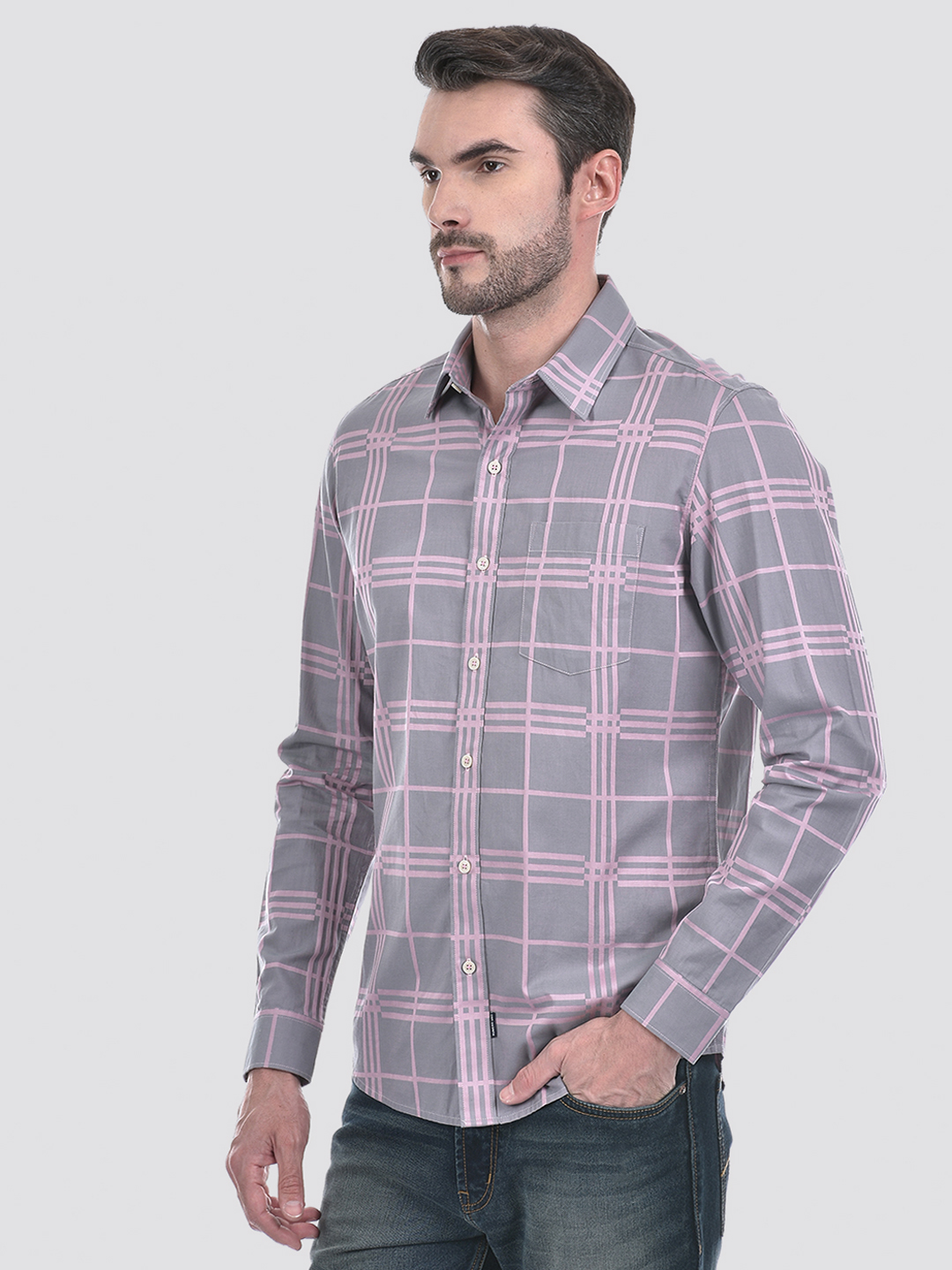 Numero Uno Men Checks Grey Slim Fit Shirt